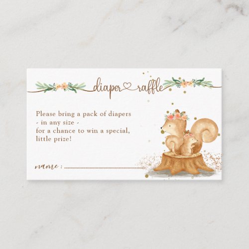 Squirrel Baby Shower New Mommy Diaper Raffle Enclosure Card