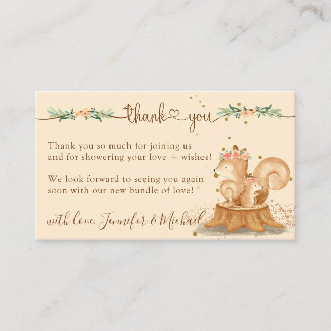 Squirrel Baby Shower New Mommy Thank You Enclosure Card (Front)