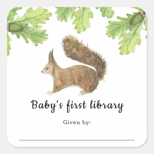 Squirrel - baby's first library square sticker (Front)