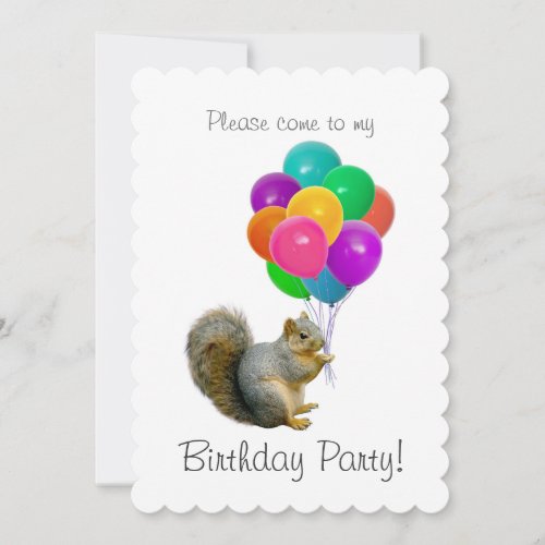 Squirrel Balloons Birthday Party Invitation