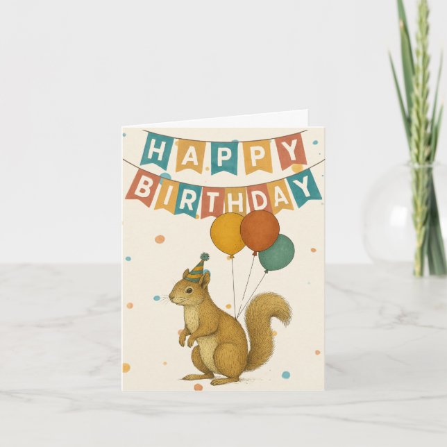 Squirrel Birthday Card – Cute Party Animal (Front)