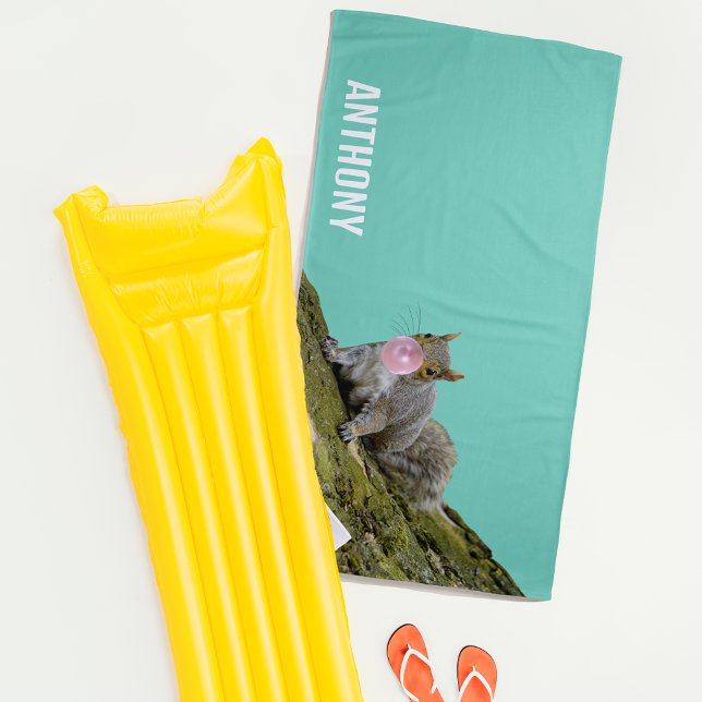 Squirrel Blowing a Bubblegum Bubble Animal Photo Beach Towel (Creator Uploaded)