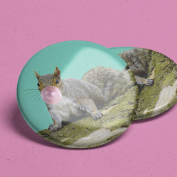 Squirrel Blowing a Bubblegum Bubble Animal Photo Button