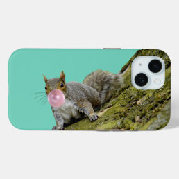 Squirrel Blowing a Bubblegum Bubble Animal Photo iPhone 15 Case