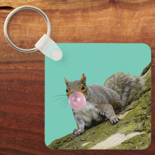 Squirrel Blowing a Bubblegum Bubble Animal Photo Keychain