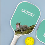 Squirrel Blowing a Bubblegum Bubble Animal Photo Pickleball Paddle<br><div class="desc">Add a name or other text to create your own one-of-a-kind pickleball paddle. This paddle features a photo of a gray squirrel blowing a bubble with some pink bubblegum.</div>