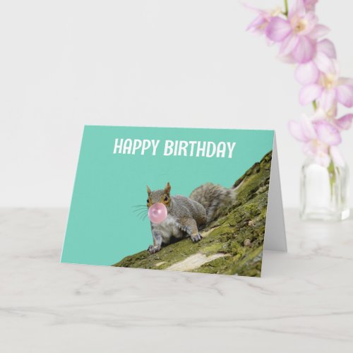 Squirrel Blowing a Bubblegum Bubble Birthday Card