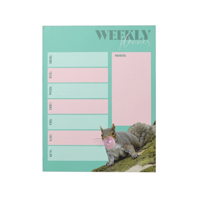 Squirrel Blowing and Bubblegum Weekly Planner Notepad (Rotated)