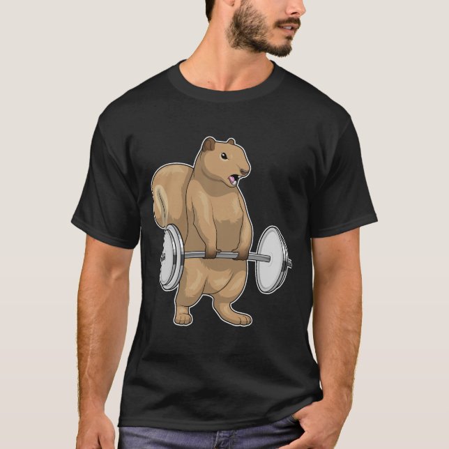 Squirrel Bodybuilding Dumbbells T-Shirt (Front)