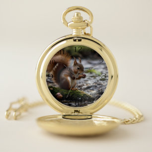 Squirrel By The River Eating A Acorn, Pocket Watch