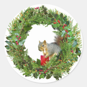 Squirrel Candle Wreath Classic Round Sticker