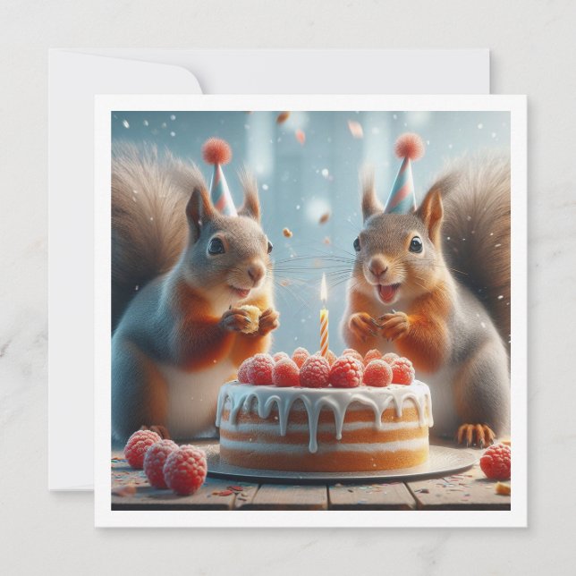 Squirrel card, Squirrel birthday invitation (Front)