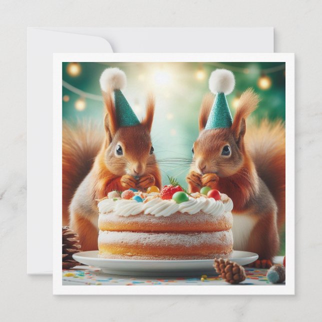 Squirrel card, Squirrel birthday invitation (Front)