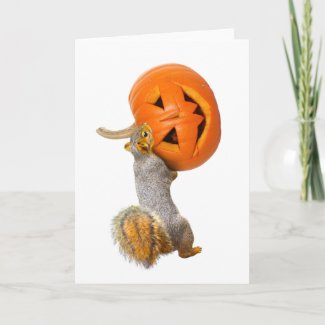 Squirrel Carrying Jack-o-Lantern Halloween Card