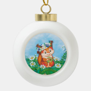 Squirrel Ceramic Ball Christmas Ornament