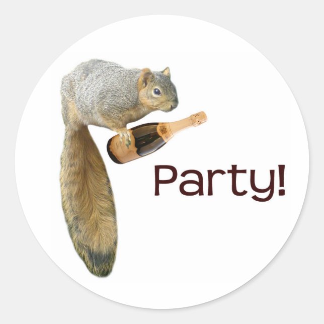 Squirrel Champagne Party! Classic Round Sticker (Front)