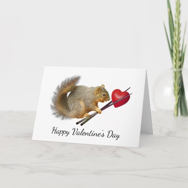 Squirrel Chopsticks Heart Valentine Card (Front)