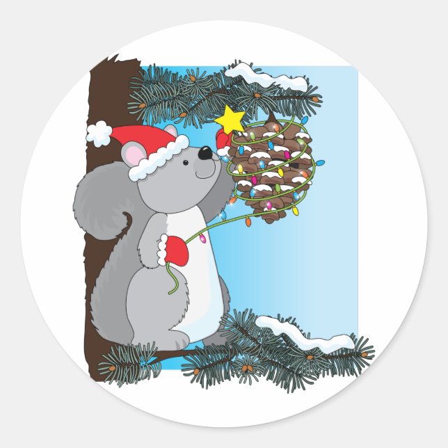 Squirrel Christmas Classic Round Sticker (Front)