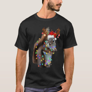 Squirrel Christmas Decorations Santa Hat Xmas Ligh T-Shirt