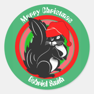 squirrel christmas gifts, personalized name classic round sticker