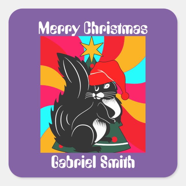 squirrel christmas gifts, personalized name   square sticker (Front)