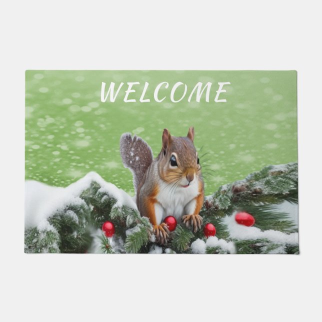 Squirrel Christmas Holidays Doormat (Front)