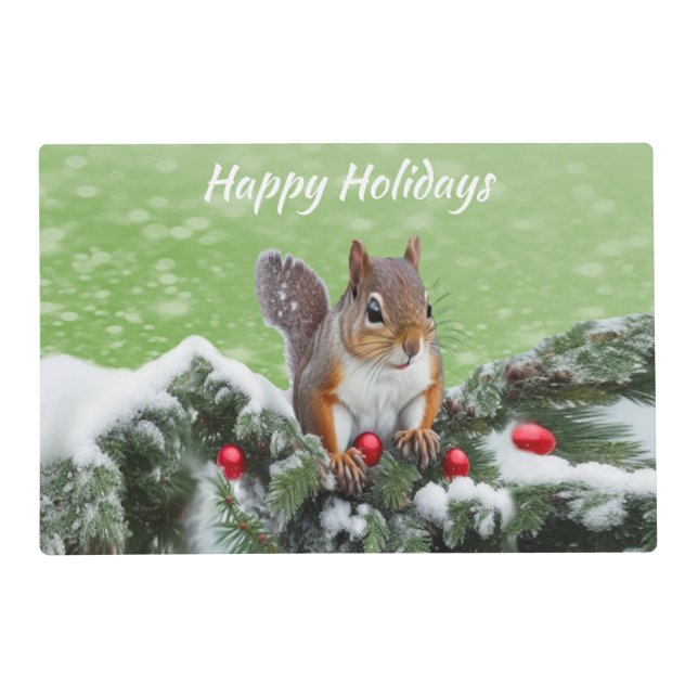 Squirrel Christmas Holidays Paper Placemat (Back)