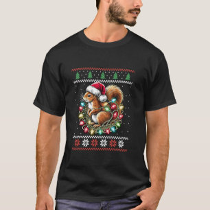 Squirrel Christmas Lights Santa Ugly Christmas Swe T-Shirt
