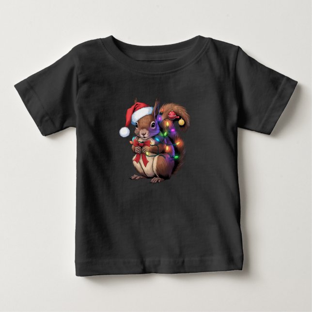 Squirrel Christmas Lights Xmas Party Family Baby T-Shirt (Front)