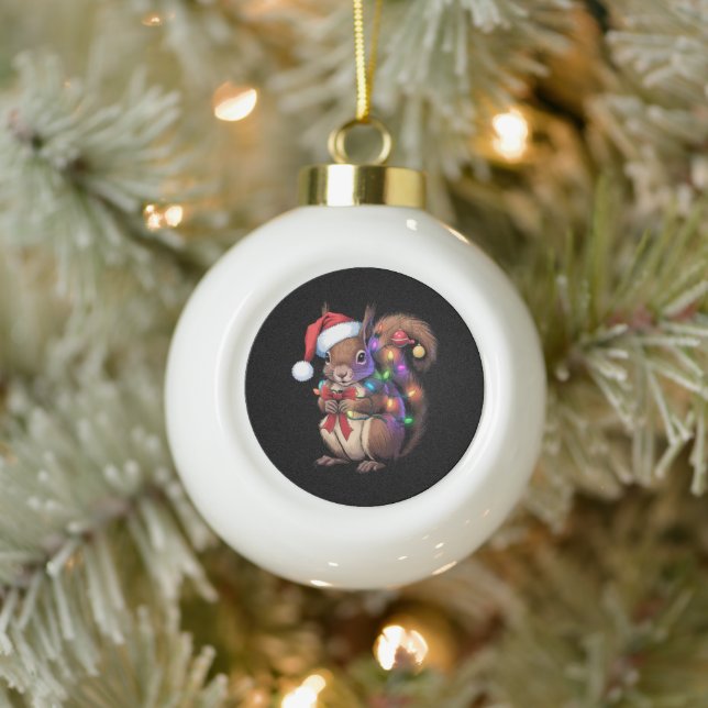 Squirrel Christmas Lights Xmas Party Family Ceramic Ball Christmas Ornament (Tree)