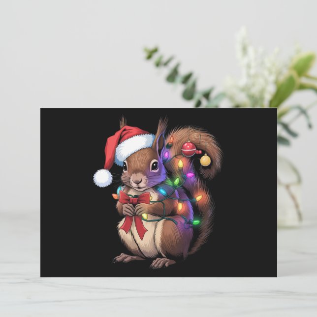 Squirrel Christmas Lights Xmas Party Family Holiday Card (Standing Front)