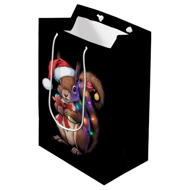Squirrel Christmas Lights Xmas Party Family Medium Gift Bag (Front Angled)