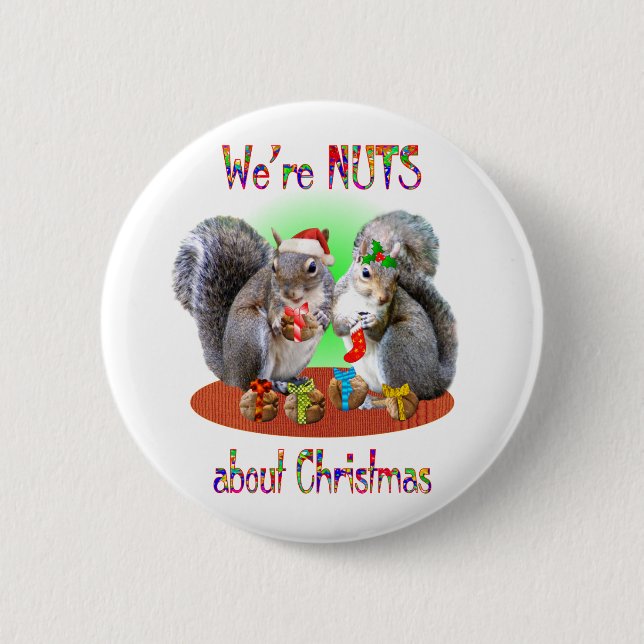 Squirrel Christmas Nuts Pinback Button (Front)