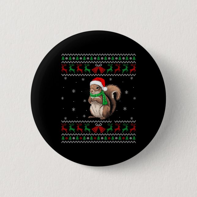 Squirrel Christmas Pajama Santa Hat Holiday Cheer  Button (Front)