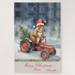 Squirrel Christmas Tractor Personalized  Jigsaw Puzzle