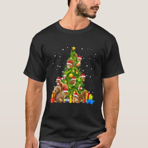 Squirrel Christmas Tree Gift X_mas Santa Hat T_Shirt