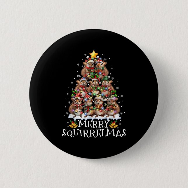 Squirrel Christmas Tree Lights Merry Squirrelmas S Button (Front)