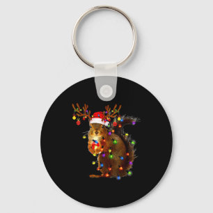 Squirrel Christmas Tree Lights Reindeer Santa Hat  Keychain