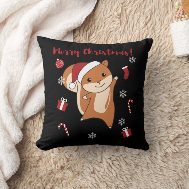 Squirrel Christmas Winter Animals Throw Pillow (Blanket)