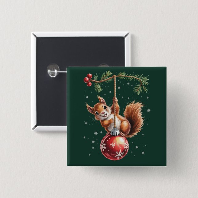 Squirrel Christmas Winter Snowflake Winter Holiday Button (Front & Back)