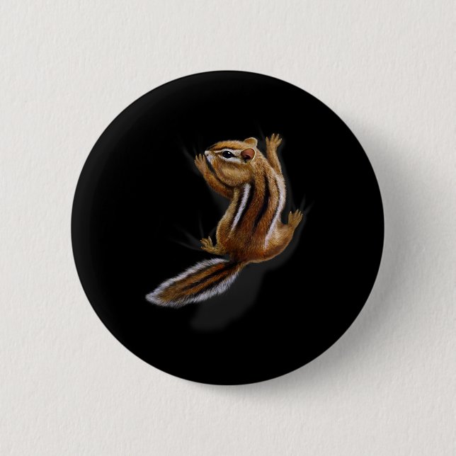 Squirrel Climbing Up, Playful Chipmunk  Button (Front)