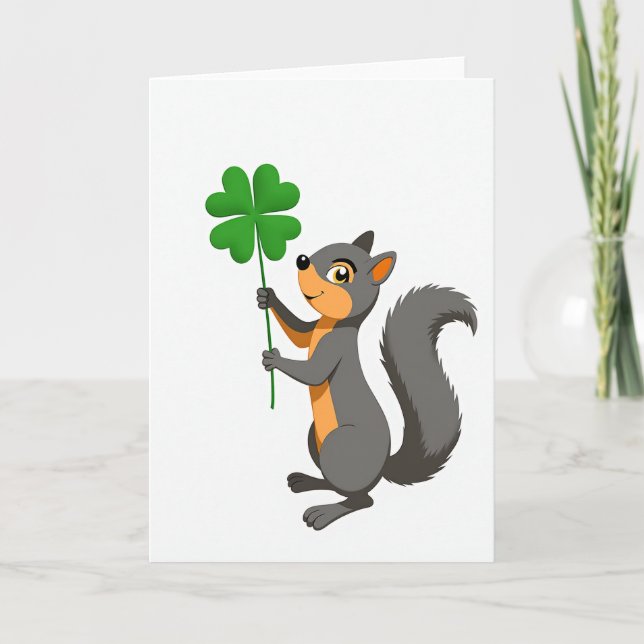 Squirrel Clover Luck Card (Front)