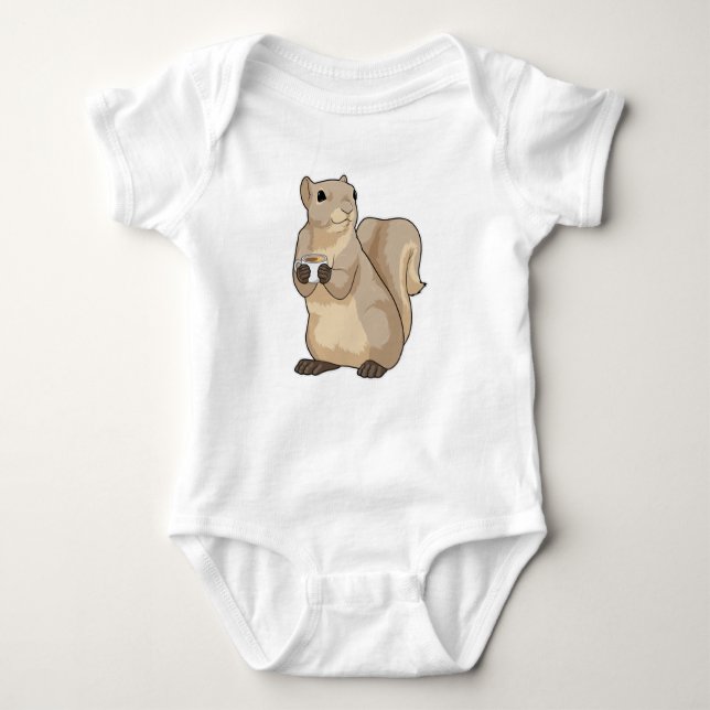 Squirrel Coffee Cup Baby Bodysuit (Front)