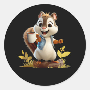 Squirrel Coffee Cup Funny Coffee Drinking Squirrel Classic Round Sticker