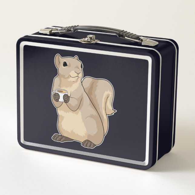 Squirrel Coffee Cup Metal Lunch Box (Front)
