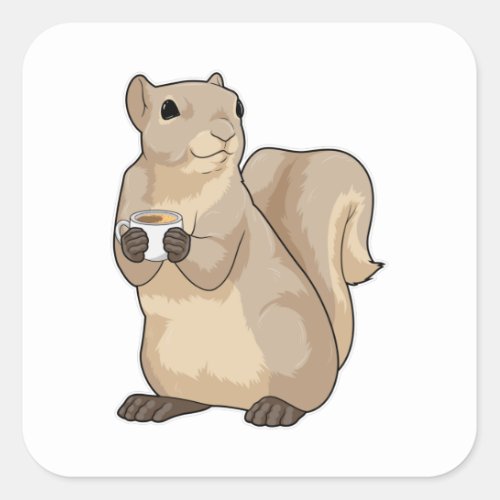 Squirrel Coffee Cup Square Sticker