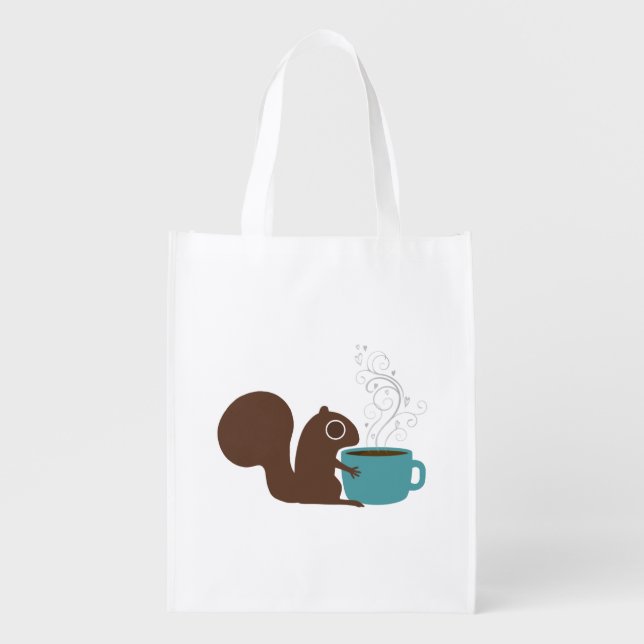 Squirrel Coffee Lover | Fun Animal Lover's Grocery Bag (Front)