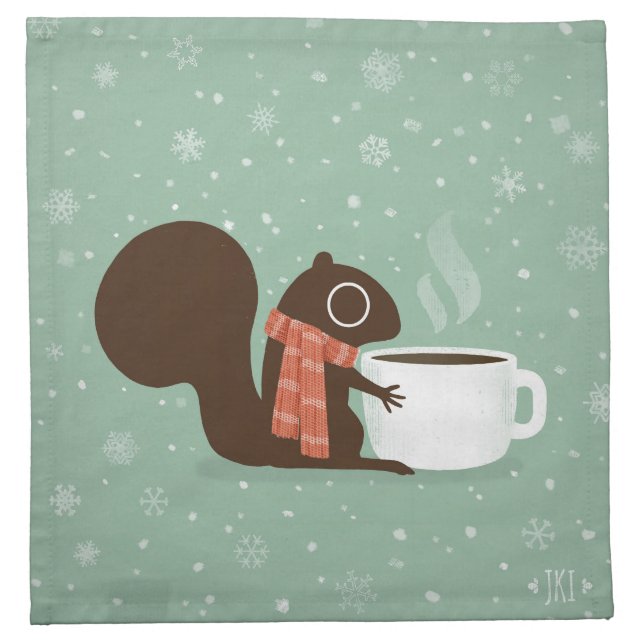 Squirrel Coffee Lover Woodland Winter Holiday Napkin (Front)