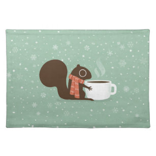 Squirrel Coffee Lover Woodland Winter Holiday Placemat