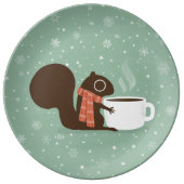 Squirrel Coffee Lover Woodland Winter Holiday Porcelain Plate (Front)